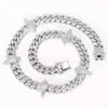 Set de Collar y Pulsera Estilo Hip-Hop con Espinas y Cadena Cubana de Aleación Incrustado con Diamantes Personalizable para Hombres y Mujeres, Exclusivamente para Mercados Transfronterizos Europeos y Americanos