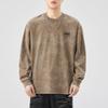 Camiseta vintage tie-dye de estilo japonés para otoño, camisa lavada de base antigua, camiseta informal holgada de manga larga con cuello redondo de marca moderna para hombre