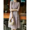 Seda de morera de doble cara, vestido de seda morado ahumado, falda acampanada con fruncido y cinturón de corbata, nueva moda de verano 2026 para mujer