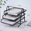 Estante de malla de hierro metálico de cuatro capas para archivos de escritorio extraíble multicapa bandeja simple para archivos portadocumentos sujetalibros oficina