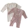 Ropa para Bebé, Ropa de Otoño para Niñas, Cuello Alto, Mameluco Waffle con Encaje de Tres Botones, Traje Largo para Gatear