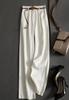 Pantalones de pierna ancha de alta gama, de cáñamo, de verano, nuevos, de moda, ligeros, sueltos, de cintura alta, ajustados, adelgazantes, de pierna recta para mujer.