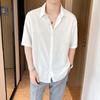 Camiseta de Verão de Seda Gelo de Manga Curta Masculina Estilo Hong Kong Moderna Ins Casual Solta Meninos Caída High-end Manga Curta