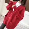 Outono e inverno Novo cardigã de tricô feminino solto estilo coreano torcido versátil cor sólida estilo preguiçoso casaco suéter fada moda
