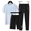 Traje Deportivo de Verano 2025 Pantalones Casuales de Seda de Hielo Pantalones Cortos de Manga Corta Traje de Tres Piezas Pantalones Transpirables con Sensación de Hielo para Hombre