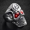Anel de Caveira Europeu e Americano Novo Estilo Transfronteiriço, Anel Vintage de Cabeça de Fantasma Rachada, Estilo Rock com Cravação de Rubi, Item Popular Masculino