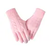 Guantes de cuadros de color sólido transfronterizos para hombres y mujeres, cálidos de invierno, forrados de felpa, tejido grueso tipo lana, pantalla táctil, guantes de alta gama