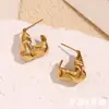 Pendientes de temperamento retro europeo y americano, diseño de nicho de personalidad, acero inoxidable chapado en oro de 18 quilates, pendientes con forma de gancho y patrón de martillo