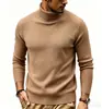Outono Inverno Novo Suéter Masculino Gola Alta Cor Sólida Listras Verticais Slim Fit Pulôver Tricô Camisa Base Casual Jovem