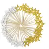 Topper de pentagrama hueco brillante para pastel para decoración de postre de fiesta de cumpleaños, tarjeta de inserción de papel dorada y plateada