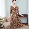 Vestido floral de manga comprida plus size para primavera e outono novo vestido feminino com cintura vestido floral peça externa