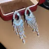 Pendientes colgantes de rombos con borlas tachonados de diamantes de aguja de plata transfronterizos europeos y americanos, pendientes exquisitos y de moda, pendientes versátiles y elegantes al por mayor