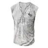 Chaleco casual de hombre de talla grande con placket de siete botones, código europeo transfronterizo, estampado digital 3D de letras, cuello V sin cuello para hombre