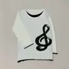 Top Vintage Y2K Falso Dos Piezas de Manga Larga con Estampado de Nota Musical y Clave de Sol, Camiseta Casual Holgada Estilo Harajuku para Mujer