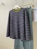 Camiseta de manga larga a rayas con bloques de color retro japonés para mujer, camiseta básica a rayas versátil de corte ajustado estilo coreano con cuello redondo, colección de otoño 2026