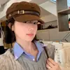Chapéu Boina Castanho Retro Japonês com Fivela de Cinto para Mulheres, Fashionável e Estiloso, Chapéu Artístico Pintor de Nuvens