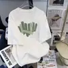 Camiseta de Algodón Puro de Manga Corta Estilo Europeo Talla Grande para Mujer 100kg Tendencia Verano 2025 Top de Manga Media de Longitud Media