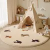 Tapete Redondo de Sala de Estar Animal Fofo de Desenho Animado Imitação de Caxemira Cobertor para Sofá de Casa Mesa de Centro Tapete Decorativo para Quarto de Criança