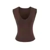 Estilo Pura Sexy Decote em V Profundo Sem Mangas Pulôver Regata, Novo Top Base Versátil Slim-Fit Curto para Menina Hot de Verão