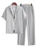 Moda Masculina Casual Conjunto de Duas Peças para o Dia a Dia Camisa de Manga Curta Calça com Cordão Azul Claro Tamanho Europeu Origem: Guangdong