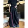 Pantalones casuales a rayas rojas retro americanos para hombre, pantalones deportivos de moda de alta calle para primavera, pantalones rectos de pierna ancha