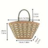 Bolsa de Palha Trançada com Cor Contrastante, Estilo Novo para Mulheres, Bolsa Trançada Feita à Mão, Bolsa de Cesta de Grande Capacidade para Férias na Praia, Bolsa de Ombro Único para Mulheres