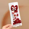 Grampo de Cabelo Laço Vermelho Fofo de Ano Novo para Crianças Meninas Flor Desenho Animado Presilha Lateral Bebê Presilha Bico de Pato de Ano Novo Acessório de Cabeça