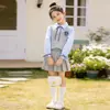 Conjunto de Falda Plisada para Niñas, Nueva Moda de Primavera, Elegante Conjunto de Dos Piezas para Niños Mayores, con una Camisa y Chaleco de Retazos, en Estilo Escolar