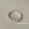 Anel de Prata S925 com Textura Enrugada de Água-Marinha para Mulheres, Estilo Ins, Textura Suave, Sensação de Alto Padrão, Anel Aberto