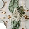 Elegante Caminho de Mesa de Veludo Verde - Voile Franzido para Casamento, Festa e Decorações de Feriado
