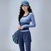 Conjunto de Yoga de Dos Piezas Falsas de Manga Larga para Mujer Pantalones Largos de Cintura Alta de Dos Piezas Falsas Secado Rápido Adelgazante Running Fitness Conjunto de Dos Piezas