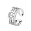 Anillo de fila de diamantes completos de circonio con diseño de nariz de cerdo europeo y americano transfronterizo, anillo de doble capa de moda para damas al por mayor