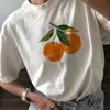 [Manga Corta de Verano Cuello Redondo] Camiseta de Cuello Redondo con Estampado Naranja