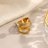 Anillo de Acero Inoxidable Transfronterizo con Diseño Geométrico, Colores Contrastantes Dorado y Plateado, Líneas Circulares, Multicapa, Personalizable, Moderno, Joyería Chapada en Oro