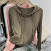 Sudadera Cardigan Fina Suave de Manga Larga para Mujer 2026 Nuevo Estilo de Verano Versátil Camiseta Ropa con Protección Solar Camisa de Aire Acondicionado Top