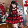 Vestido de Princesa Diablita de Halloween Disfraz Cosplay de Vampiro para Niñas Vestido Infantil Lolita con Tirantes para Todas las Estaciones