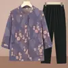 Camisas Finas de Primavera e Outono para Idosas da Vovó, Conjuntos Femininos de Verão com Manga Três Quartos, Roupas de Outono para Meia-Idade e Idosos