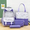 Nuevo Set de Mochila con Orejas de Gato y Estampado de Estrellas, Lindo Set de Mochila Escolar de Cuatro Piezas para Estudiantes de Primaria y Secundaria para Reducir la Carga y Proteger la Columna Vertebral