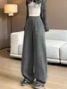 Pantalones de chándal grises claros estilo coreano para mujer, nueva colección de otoño, con un ajuste relajado, de cintura alta, holgado, efecto adelgazante y diseño casual de pierna ancha