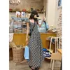 Vestido a Cuadros Retro Francés con Cuello Cuadrado y Mangas Abullonadas para Mujer Verano 2026 Nuevo Elegante de Gama Alta Falda Larga de Corte A