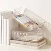 Caixa Organizadora de Mesa PET Transparente Retangular Caixa Organizadora para Cosméticos Máscaras Dormitório Papelaria Caixa de Armazenamento Empilhável