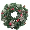 Corona de Navidad. Pinos de PVC con Piñas Blancas y Bayas Rojas, 118 Piezas, Diámetro 23, Colgante de Pared Decorativo Decoración Navideña