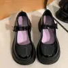 Sapatos de Couro Pretos de Salto Alto com Solado Grosso Estilo JK Japonês, Bico Redondo, Aumentadores de Altura, para Mulheres, Sapatos Mary Jane Retrô para Primavera e Outono