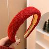 Diadema Roja de Año Nuevo para Mujer Pinza para el Cabello Prensado para Mujer Diadema Versátil para Salir en Otoño e Invierno Diadema de Ala Ancha para la Parte Superior Alta del Cráneo Recogido de Cabello Adorno para la Cabeza