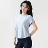 Camiseta de Manga Corta para Yoga para Mujer con Inserciones de Malla, Dobladillo Cruzado en la Espalda, Corte Holgado, Secado Rápido, Transpirable, para Fitness y Running, Verano