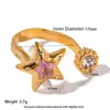 Anillo Abierto de Acero Inoxidable con Flor y Mariposa de Piedra Natural Transfronterizo Bañado en Oro de 18K Resistente al Agua Vintage Joyería de Alta Gama para Mujer