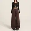 Jeans gruesos para mujer con forro de polar marrón, nuevo estilo otoño e invierno de cintura alta, corte petite curvo, pantalones rectos de pierna ancha adelgazantes