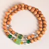 Pulsera de doble anillo de secuoya para hombres y mujeres, pulsera de pareja estilo chino con colgante de loto, cuentas de oración budistas de madera