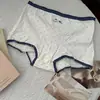 Roupa íntima listrada estilo faculdade para mulheres [Cachorro Salsicha Engraçado] Boxer de algodão puro 10A antibacteriano para mulheres