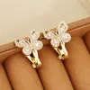 Luochen Luz Atmósfera de Verano Súper Brillantes Completamente de Diamante Clip para Oreja de Mariposa Sin Perforación Estilo Fresco Moda de Nicho Pendientes Pendientes para Mujer